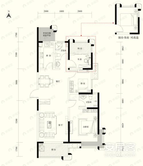 3室2厅2卫建面121平户型图