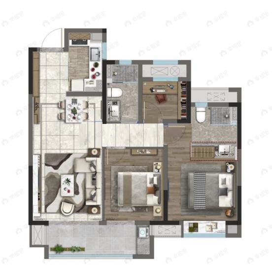 柏源晶舍3室2厅2卫户型图