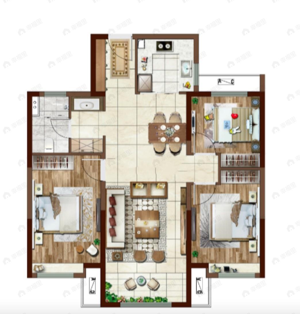 兰州中央公园3室2厅1卫户型图