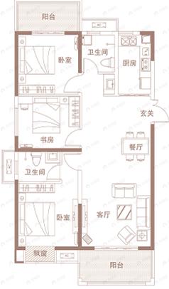 信合湖畔春天3室2厅2卫户型图