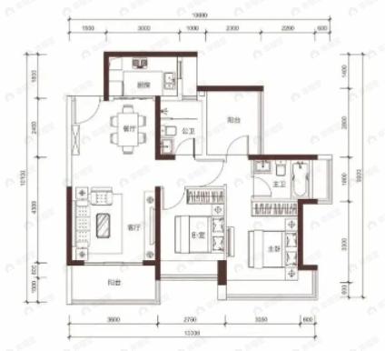 信义君御山居2室2厅2卫户型图