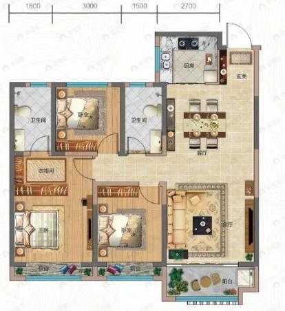 山钢熙悦府3室2厅2卫户型图