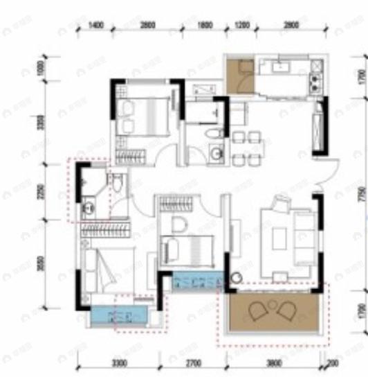 金科博翠山3室2厅2卫户型图