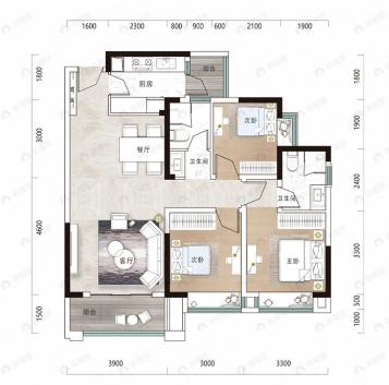 中国铁建·国际城翰林江苑3室2厅2卫户型图