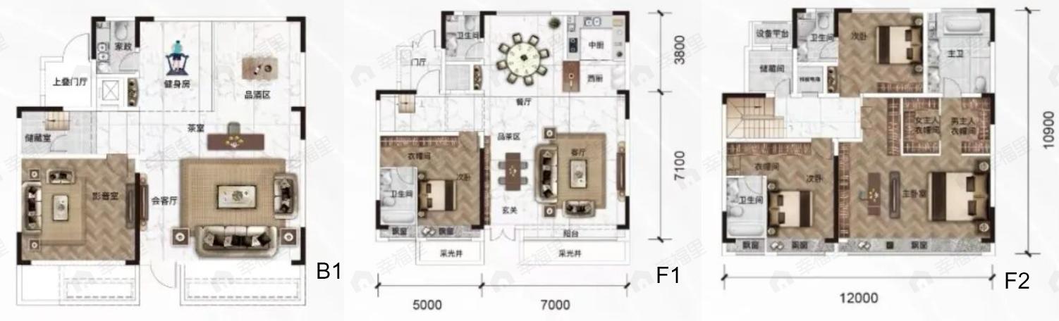 3室2厅5卫建面220平南户型图