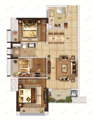 合景万景峰3室2厅1卫户型图