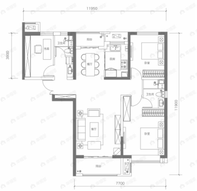 璟宸尊域府3室2厅2卫户型图