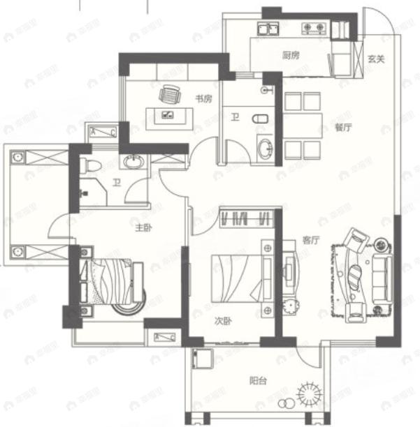 盛科城3室2厅2卫户型图