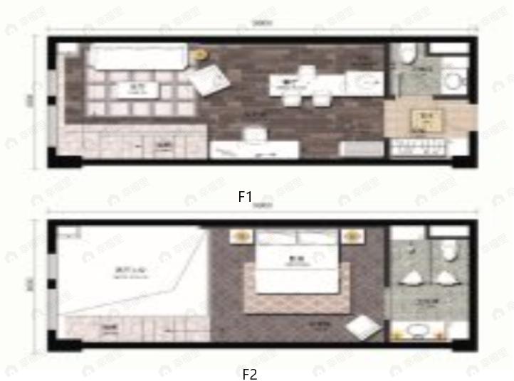 1室2厅2卫建面50平户型图