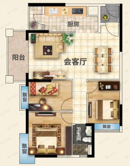 侨雅苑3室2厅1卫户型图