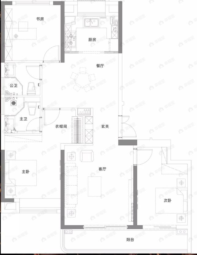 武汉城建光彩国际3室2厅2卫户型图