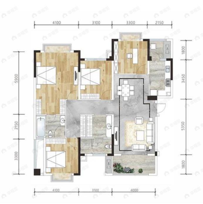 仁美熙和府4室2厅2卫户型图
