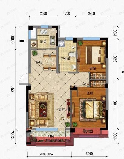 伴山润城裕泰里2室2厅1卫户型图