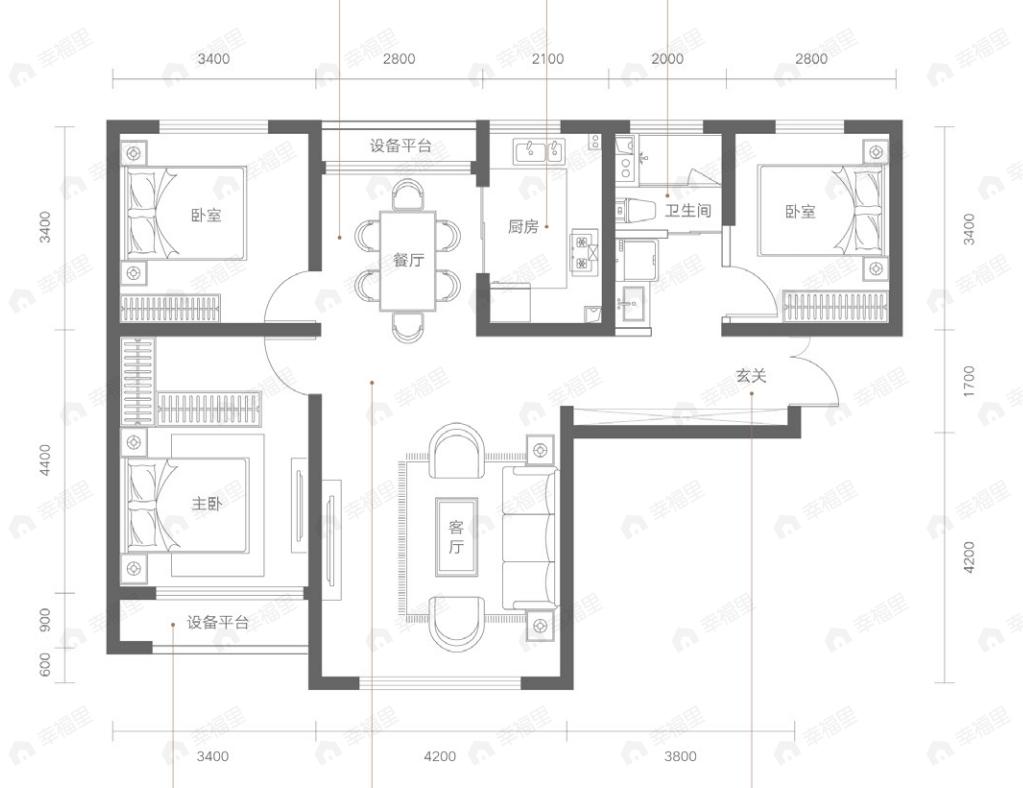 德港锦绣壹号3室2厅1卫户型图