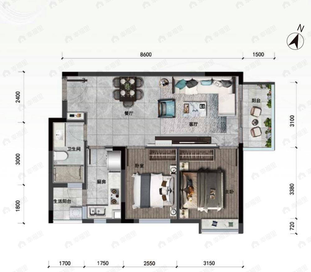 慧源山庄2室2厅1卫户型图