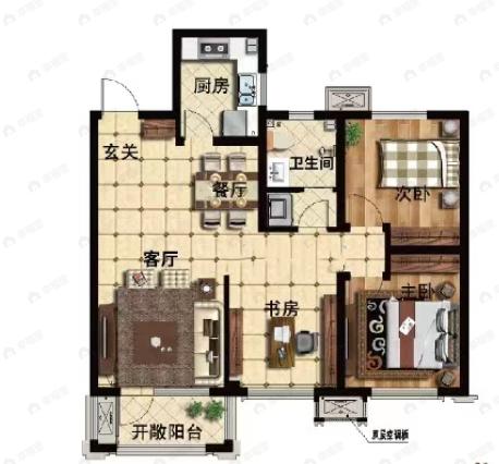 兴源巴黎城3室2厅1卫户型图