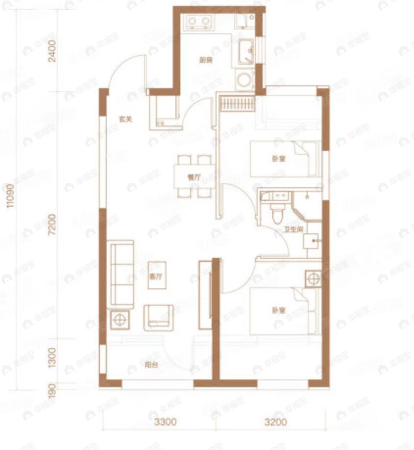 北京建工璟玥林汐2室2厅1卫户型图