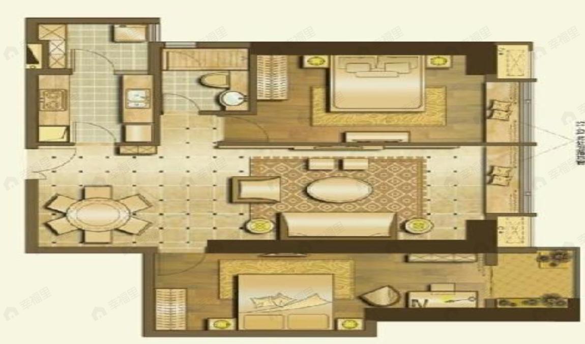 日月光解放碑1号R32室2厅1卫户型图