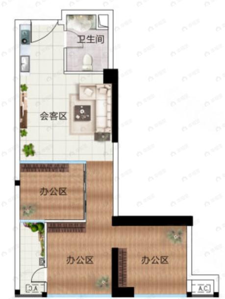 城南美地中心2室1厅1卫户型图