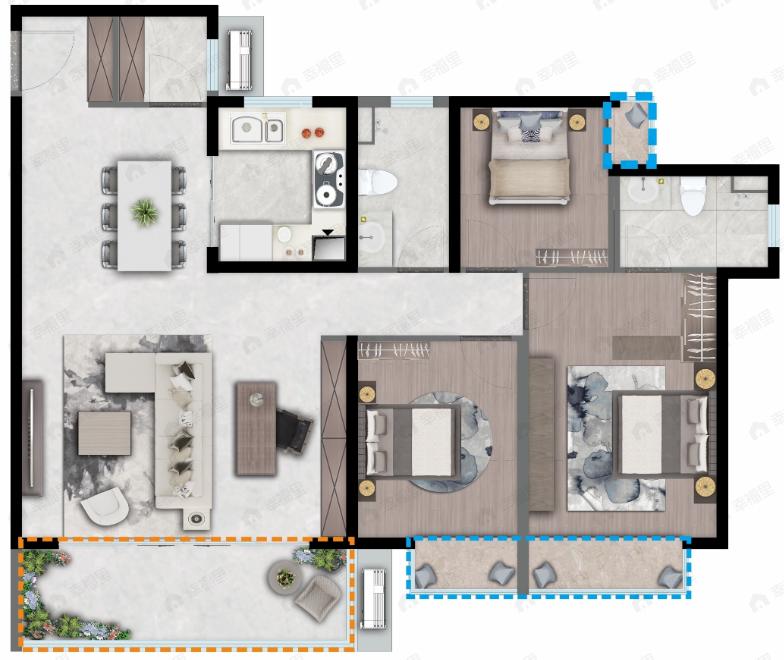 保利明玥半山3室2厅2卫户型图