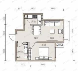 北京东湾1室2厅1卫户型图