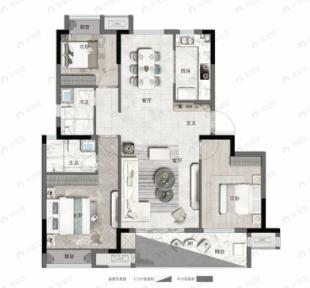 中梁中辉名门山河樾3室2厅2卫户型图