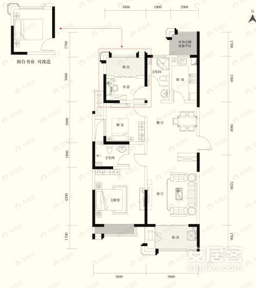 3室2厅2卫建面123平户型图
