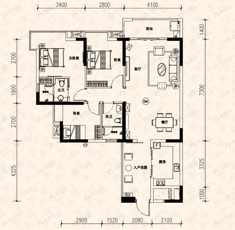 珠岛花园金湾明珠3室2厅2卫户型图