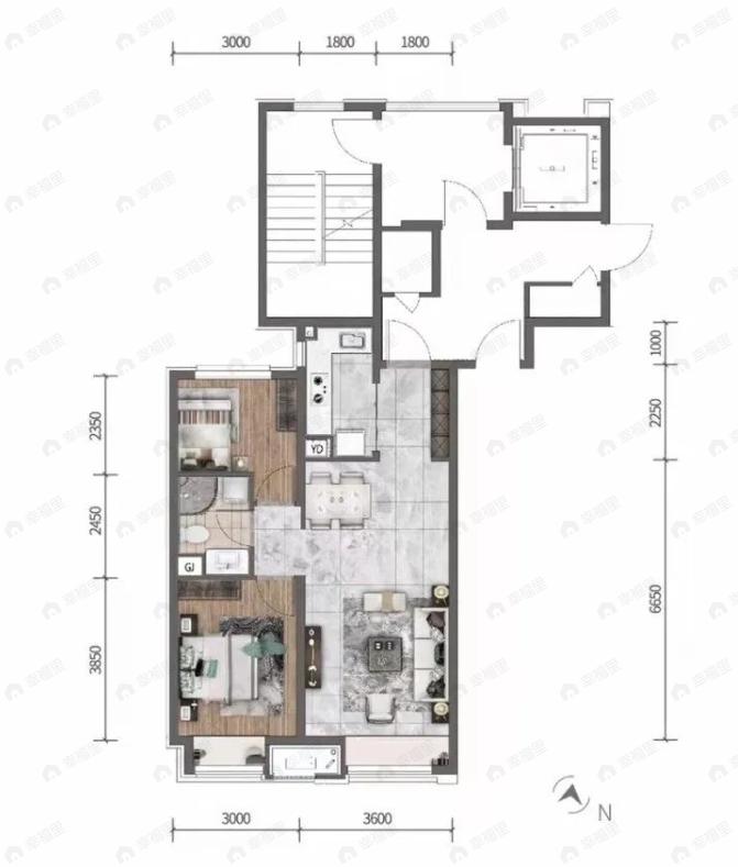 华润置地大连湾2室2厅1卫户型图