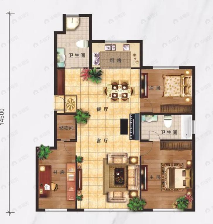 天麓花园3室2厅2卫户型图