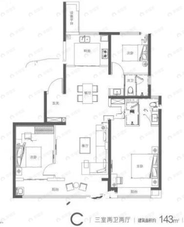碧桂园云顶3室2厅2卫户型图