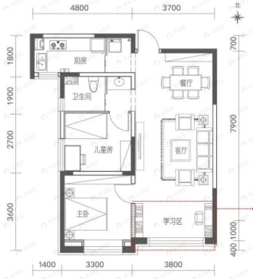 秦基澜城一期2室2厅1卫户型图