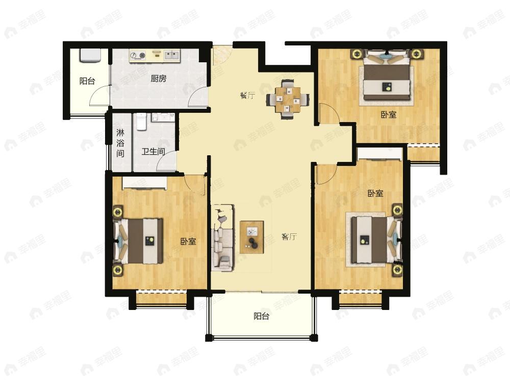 3室2厅2卫建面95平户型图