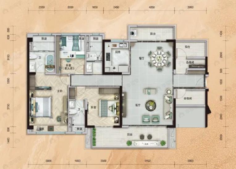 廉江碧桂园观澜府3室2厅3卫户型图
