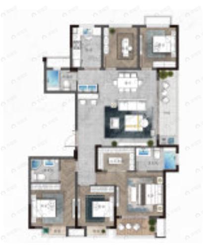 品汇芝华苑5室2厅3卫户型图