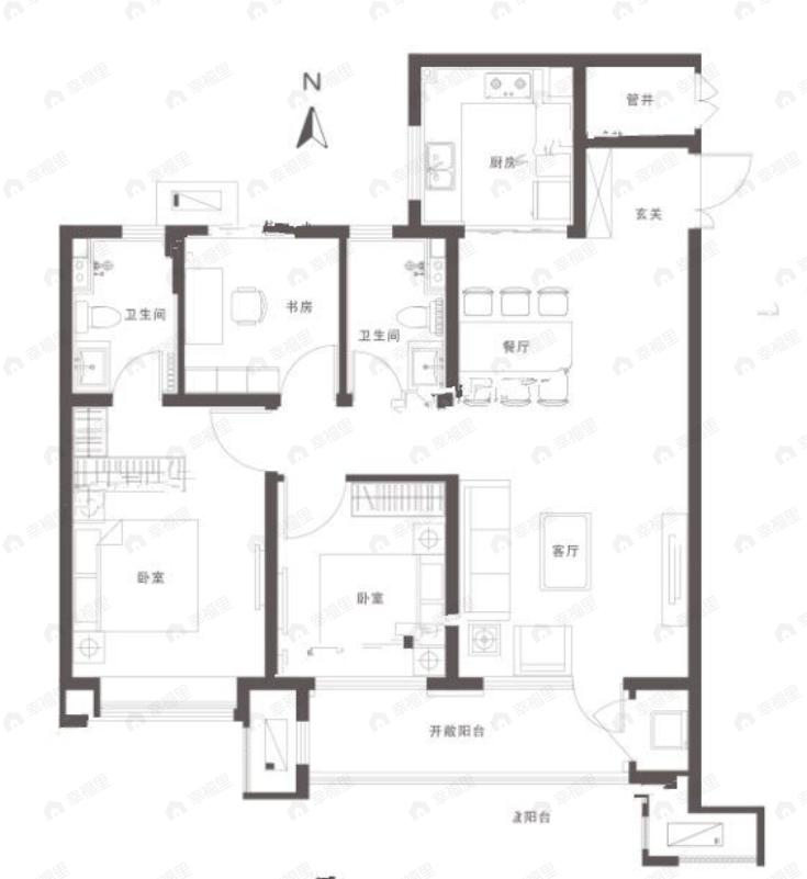 保利源诚领秀海3室2厅2卫户型图
