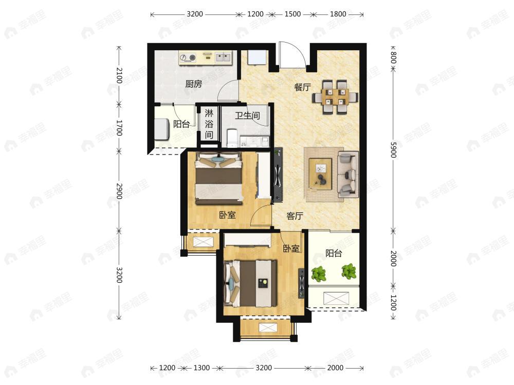 恒大麓山湖2室2厅1卫户型图
