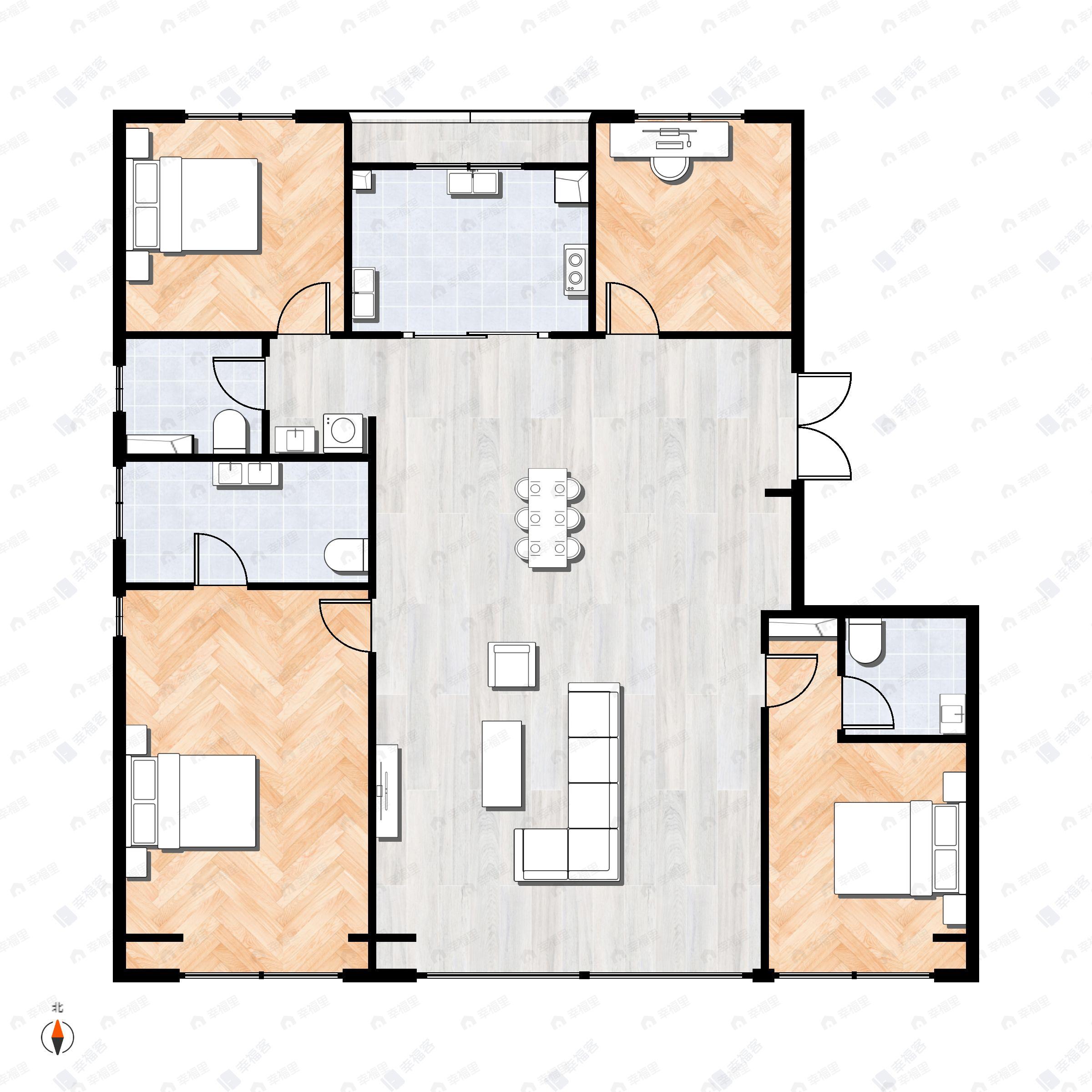 4室2厅3卫建面169平户型图
