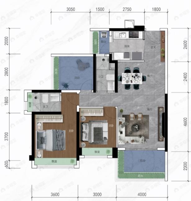 怡福·博荟3室2厅2卫户型图