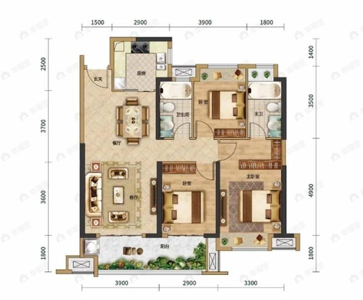 中建城发荆江之星3室2厅2卫户型图
