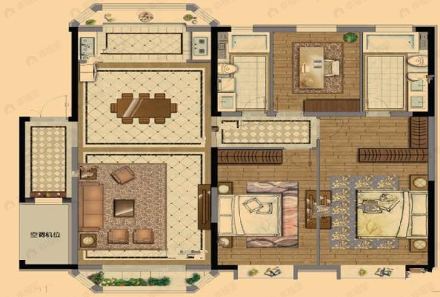 天房崇德园3室2厅2卫户型图