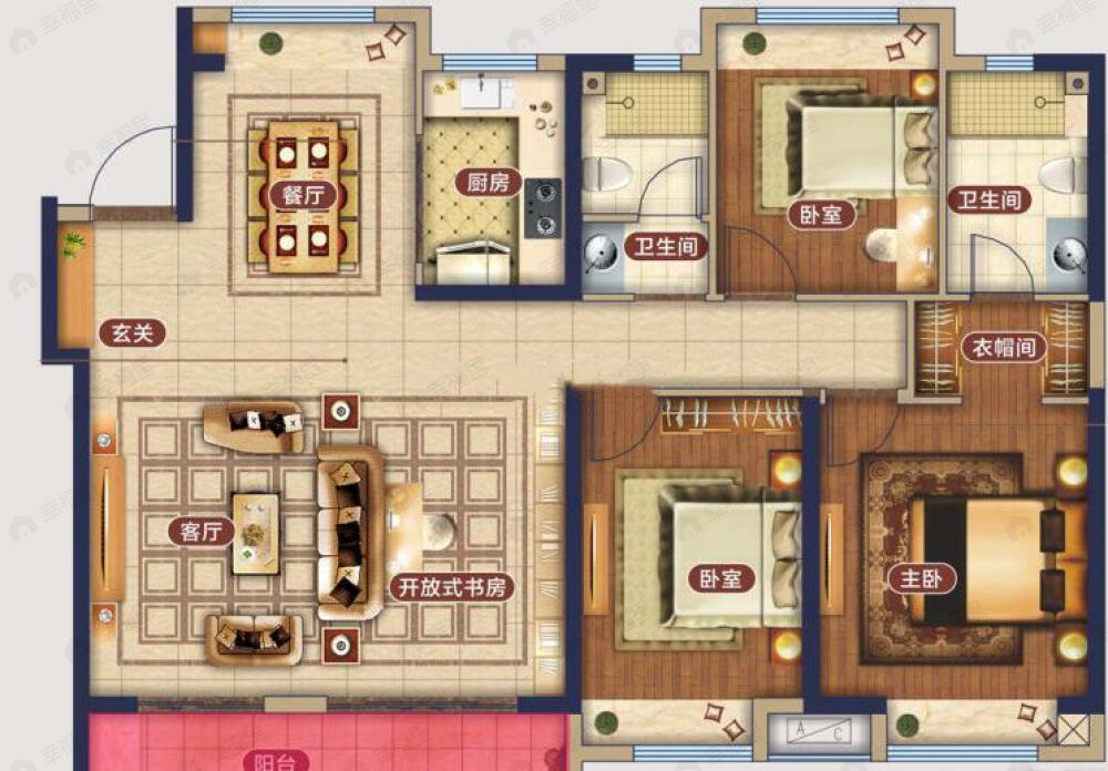 中南熙悦3室2厅2卫户型图