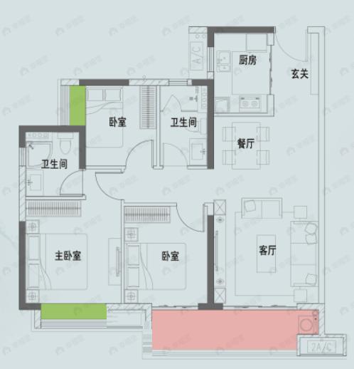 融创鼎湖府3室2厅2卫户型图