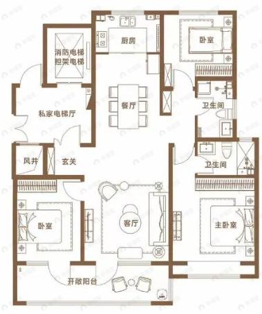 惠众花园3室2厅2卫户型图