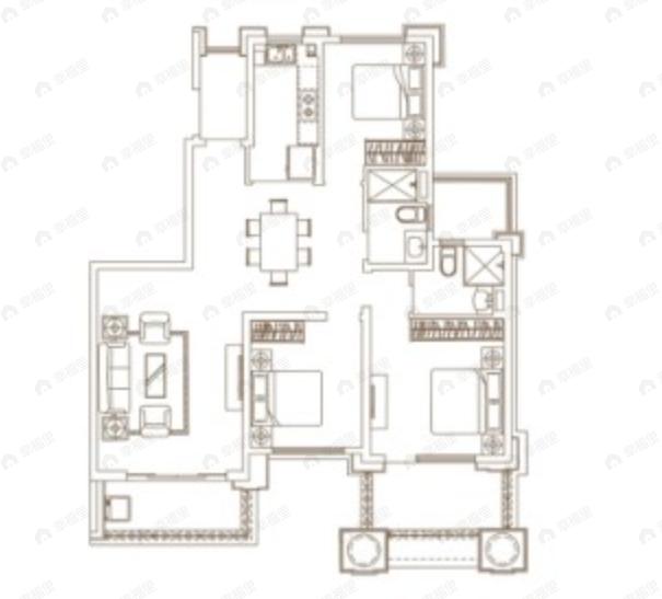 恒大珺睿庭3室2厅2卫户型图