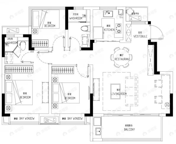 招商奥体公园3室2厅2卫户型图