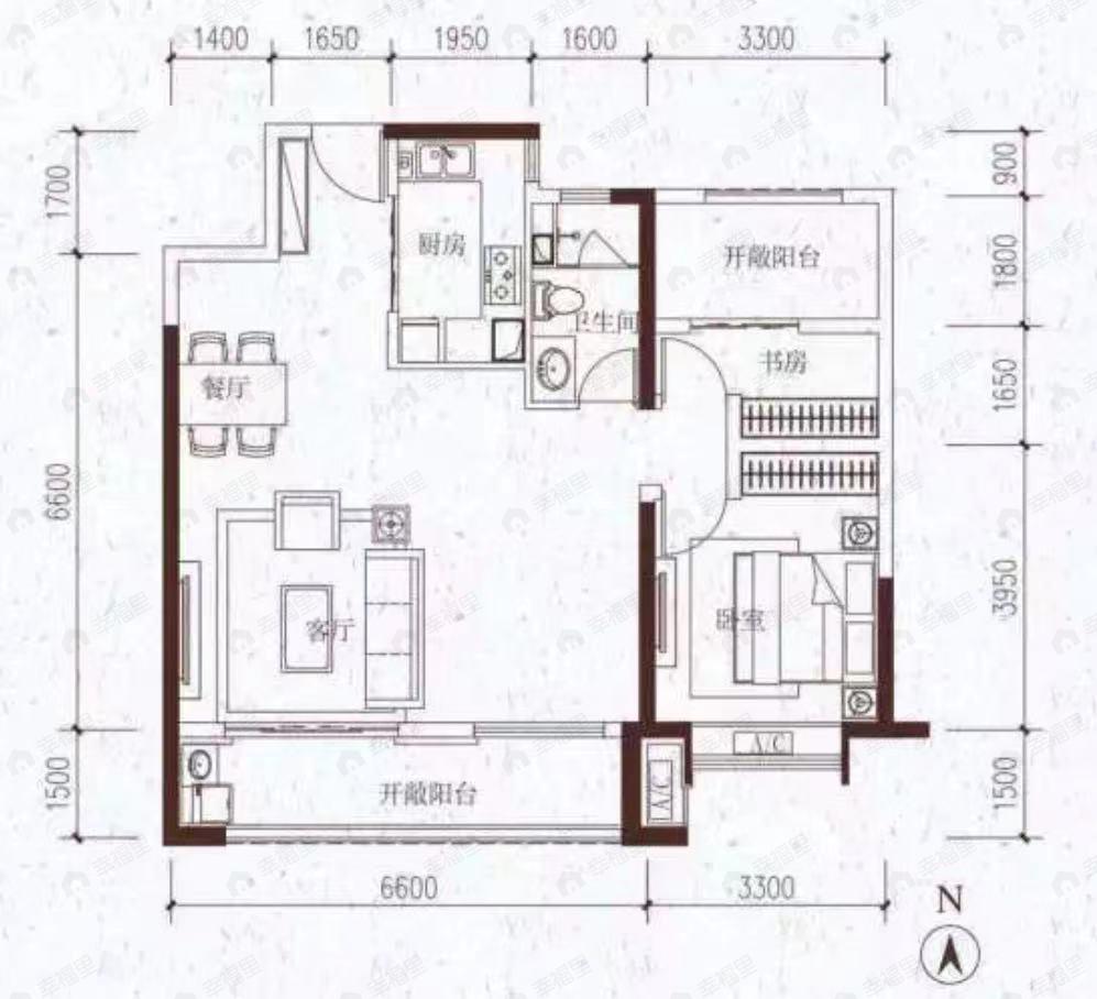 绿地智慧金融城2室2厅1卫户型图