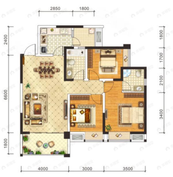 林溪康城3室2厅2卫户型图