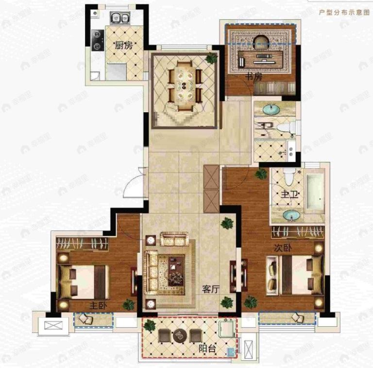 佳洲锦苑3室2厅2卫户型图