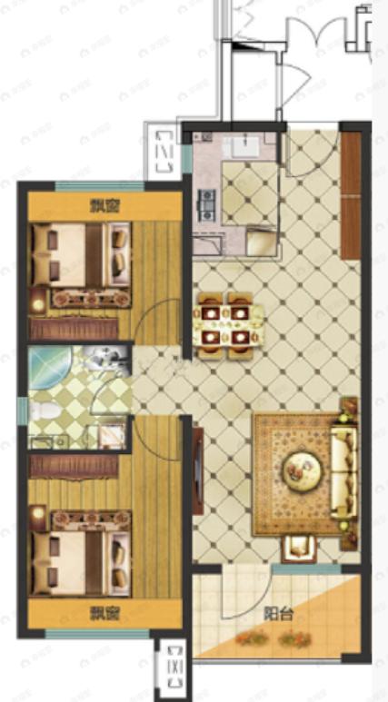 荣盛和悦名邸2室2厅1卫户型图